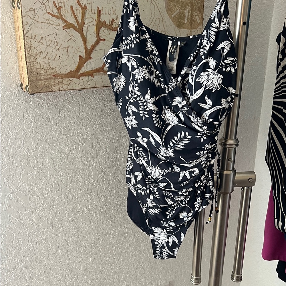 Elegant Black and White Floral One Piece Swimsuit